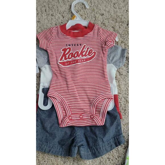 Carter's Baby 3-Piece Set Romper Outfit Dino Shark Stripe Bodysuit Summer NWT NB - Picture 6 of 7